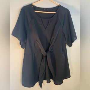 Goth Dark Coquette Black Tie-Front Blouse size L